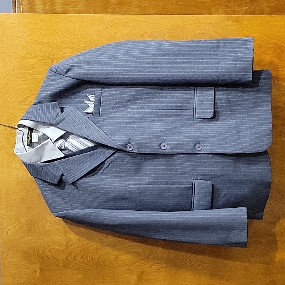 Rafael Tuxedo Pinstripe Grey boys vest tie button-down suit size 14